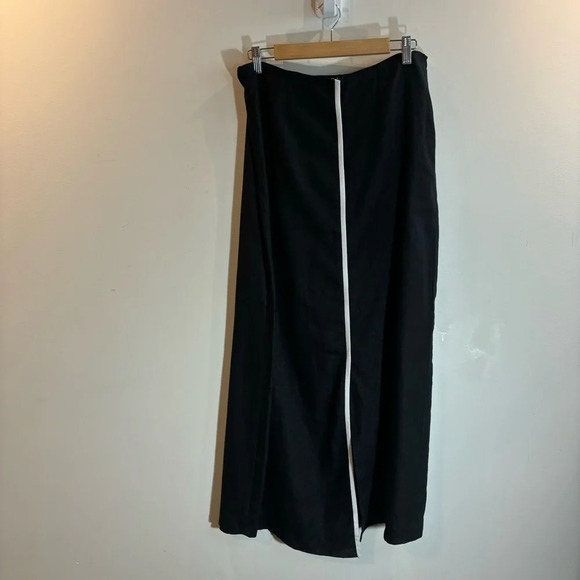 DANZY Sz XL 100% Linen Black With White  Stripe A-Line Maxi Skirt - Picture 2 of 8